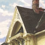 Gable with gingerbread
Medium: Watercolor-
transparent and opaque/and India ink
Size: 17"x 14." Matted and Framed
$ 425.00