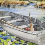 Grey boat with lily pads
Medium: Watercolor
Size: 17"x 14." Matted and Framed
$ 375.00