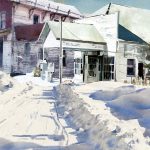 Gas Station after snow, Watercolor, 16"x 20" Matted & framed, $325.00