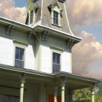 Mansard roof, Norwich NY, Watercolor with medium & Acrylic on canvas,24" x 36" Framed, $ 450.00